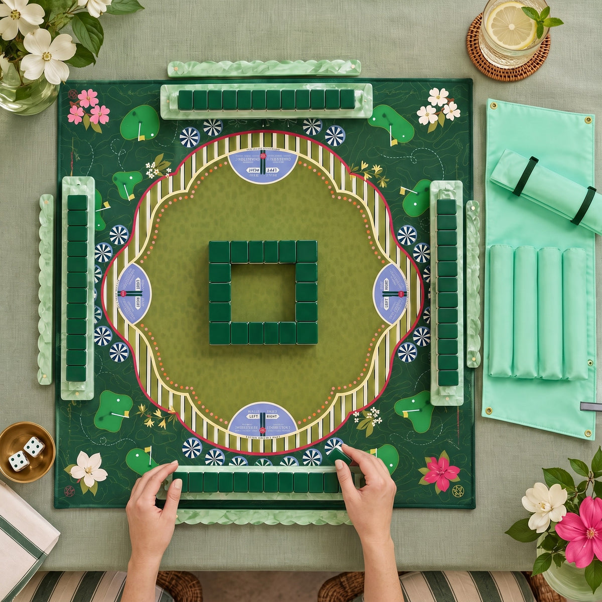 Southern Blooms American Mahjong Set, complete set with matching mat, racks and pusher bag