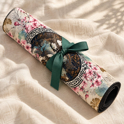 Teal Crane Mahjong Mat, rolled up
