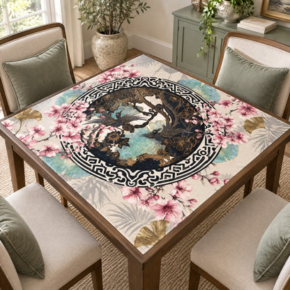 Teal Crane Mahjong Mat, on a card table