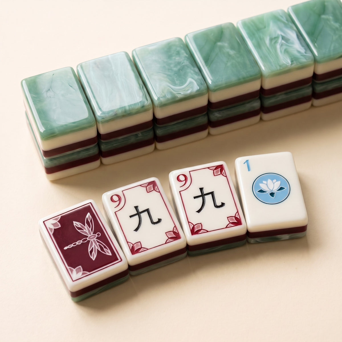 Water Lily American Mahjong Set, tiles and backs