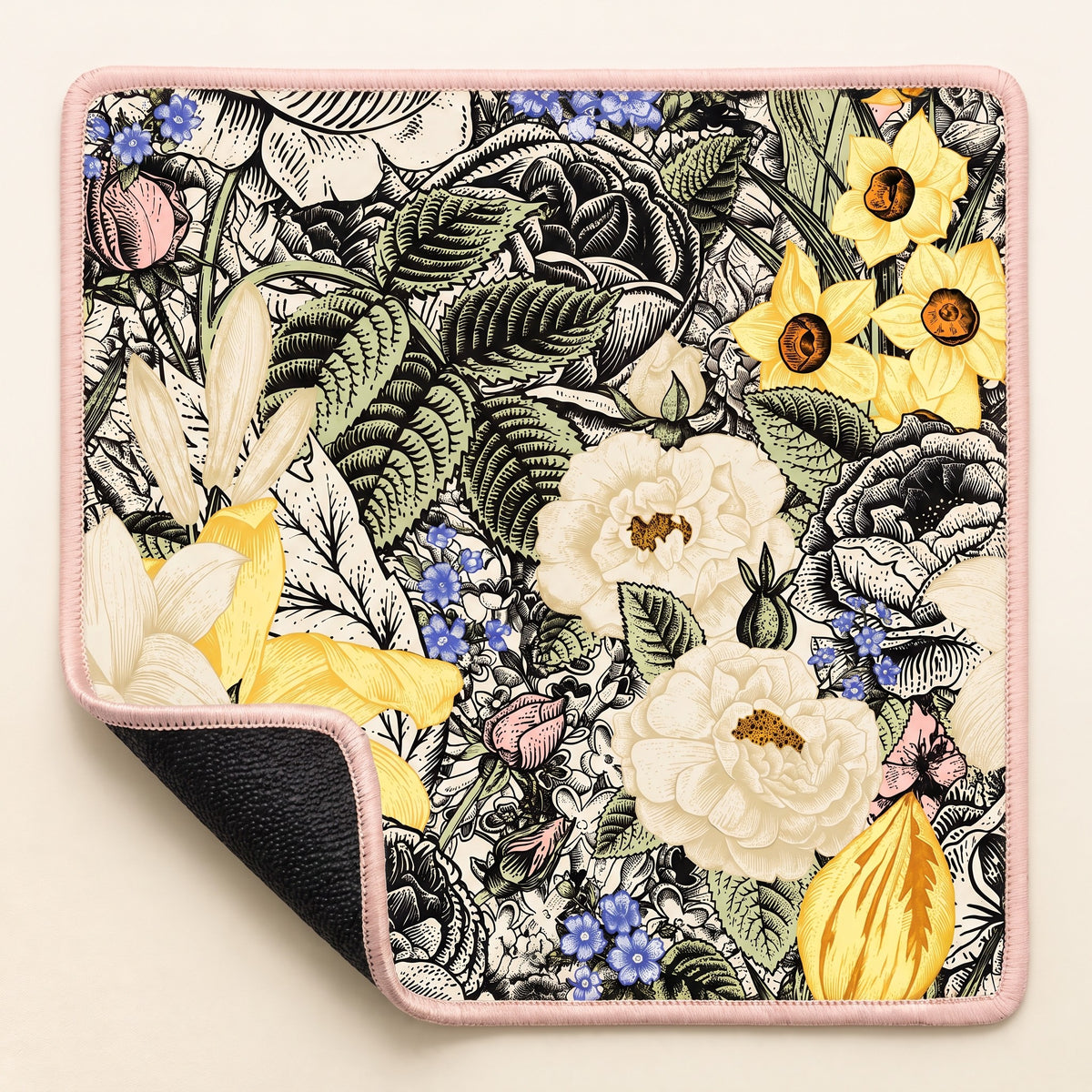 Water Lily Mahjong Mat, stitched edge and non-slip back