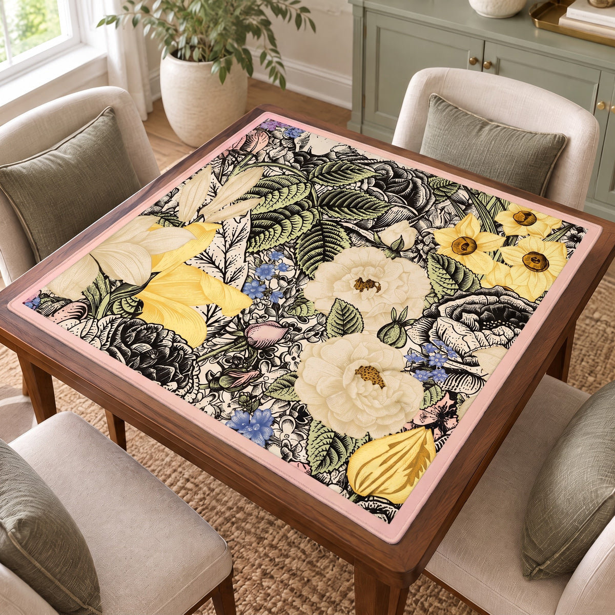 Water Lily Mahjong Mat, on a card table
